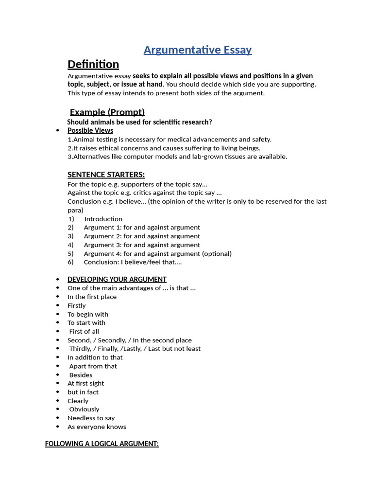 Argumentative Essay - Features | PDF | Argument | Essays