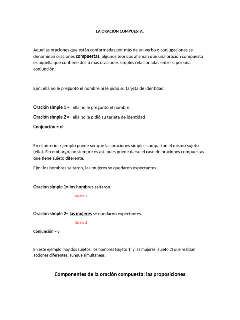 Oraciones Compuestas: Estructura y Proposiciones | PDF | Oración ...