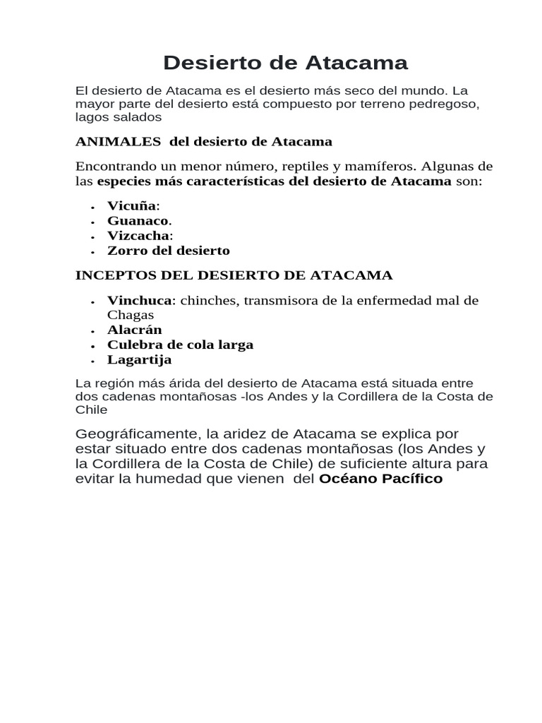 Fauna y Geografía del Desierto de Atacama | PDF