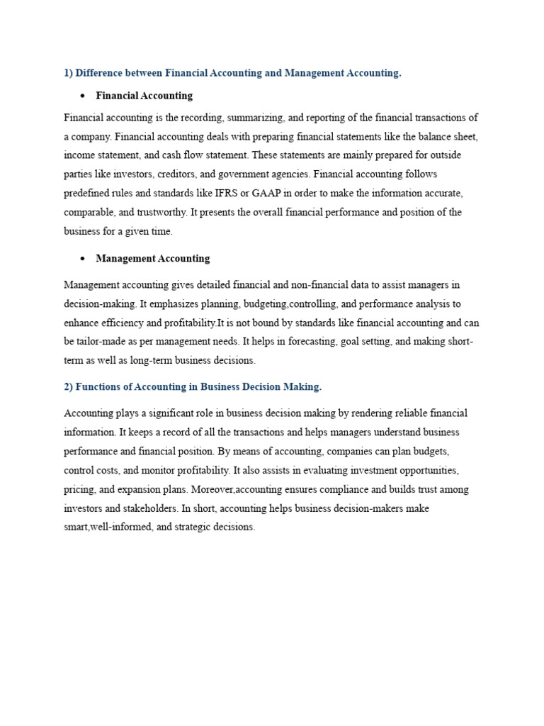 Financial vs. Management Accounting Explained | PDF