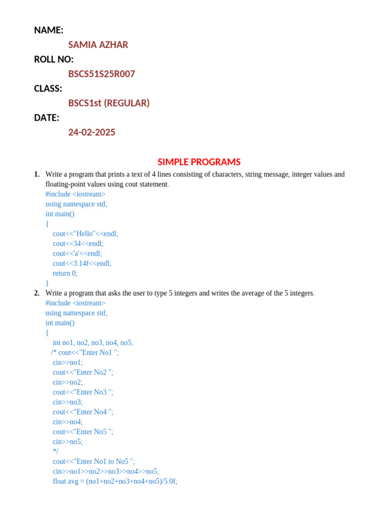 C++ Programming Exercises and Solutions | PDF | Namespace | Computer ...