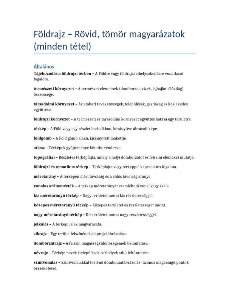 Foldrajz Minden Rovid Magyarazat | PDF