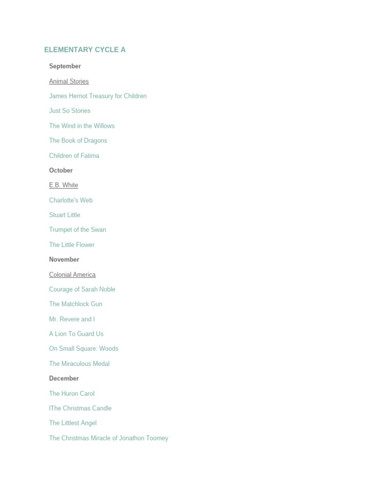 Elementary Cycle A Booklist | PDF