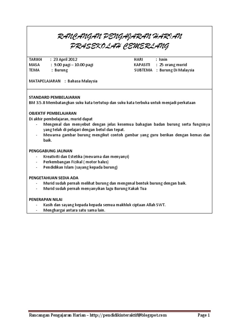 Rancangan Pengajaran Harian