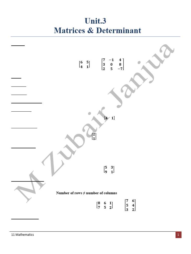 Matrix and Determinant Concepts Explained | PDF | Matrix (Mathematics ...