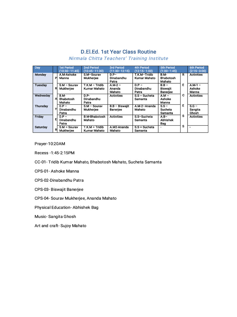 DElEd 1st Year Routine Styled | PDF