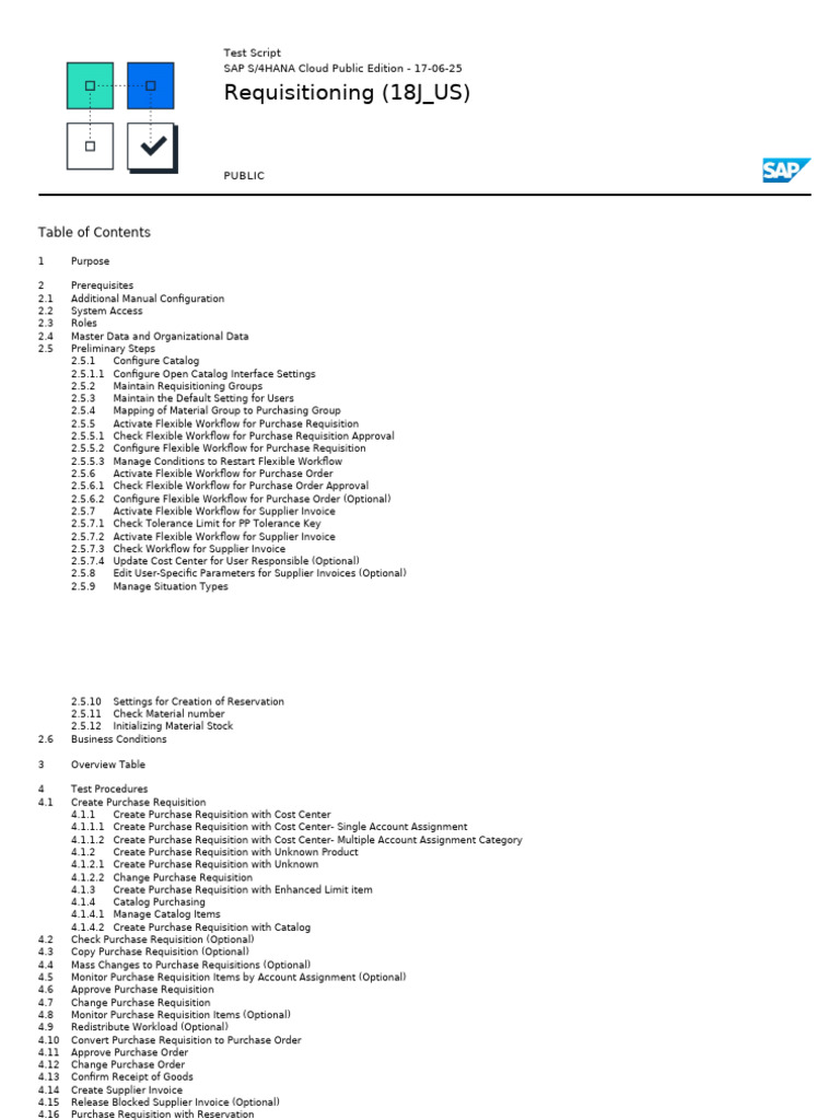 SAP S/4HANA Requisitioning Test Script | PDF | Accounts Payable | Business