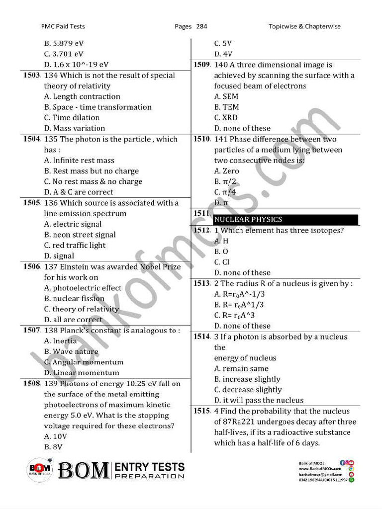 PMC Topicwise Tests BOM Series (1) - 293-308 | PDF