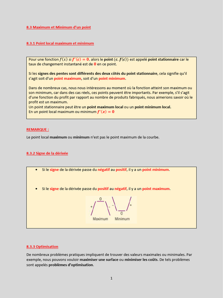 Points Maximum et Minimum en Optimisation | PDF | Optimisation ...