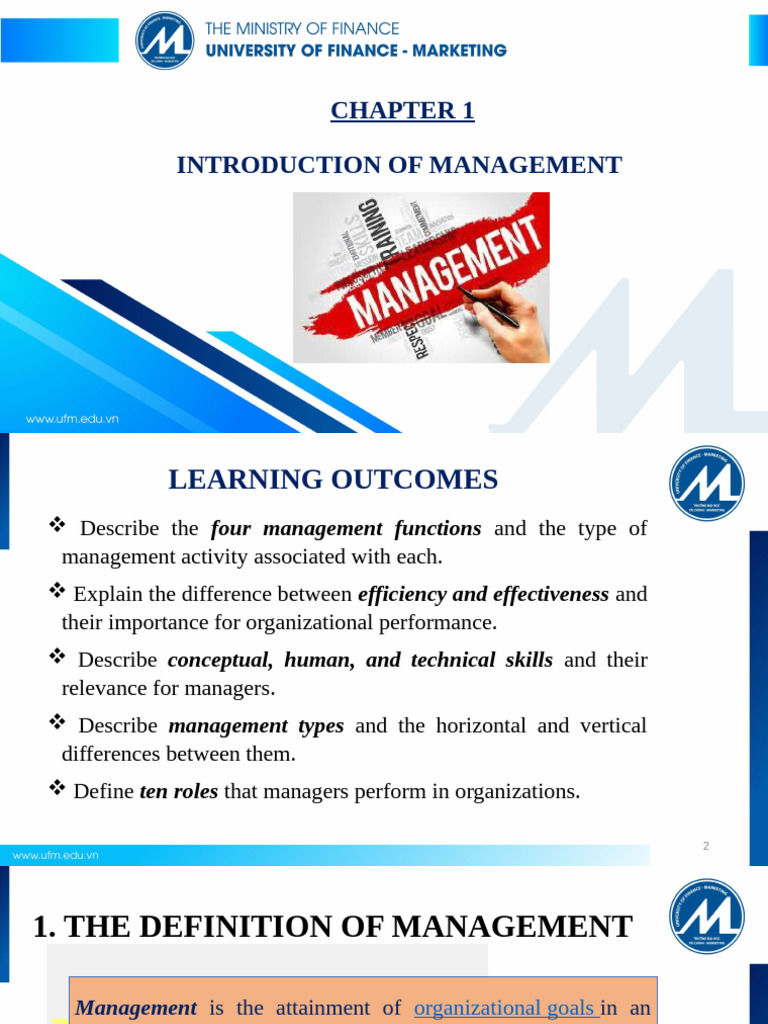 Chapter 1 - Introduction of Management | PDF | Goal | Skill