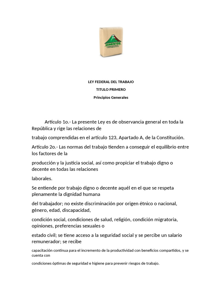 Principios de la Ley Federal del Trabajo | PDF | Derecho laboral ...