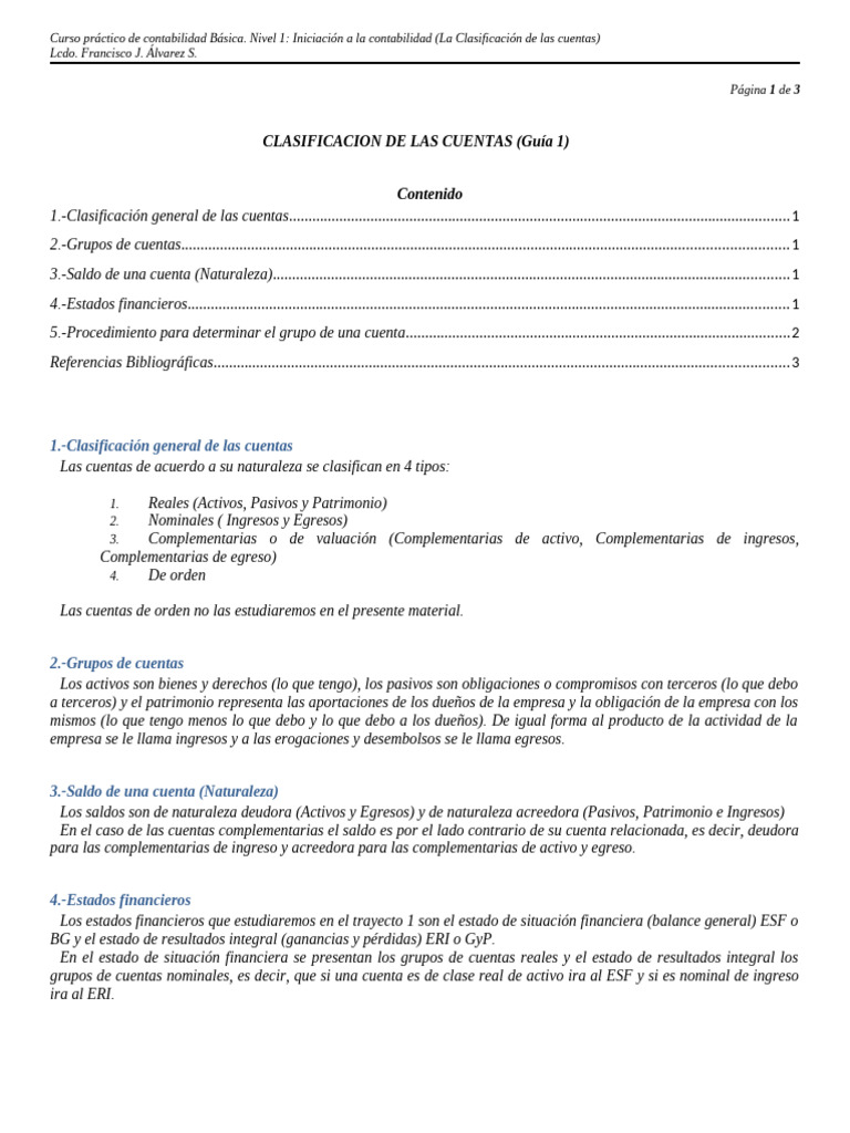 Clasificación de Cuentas en Contabilidad | PDF | Contabilidad | Estado ...