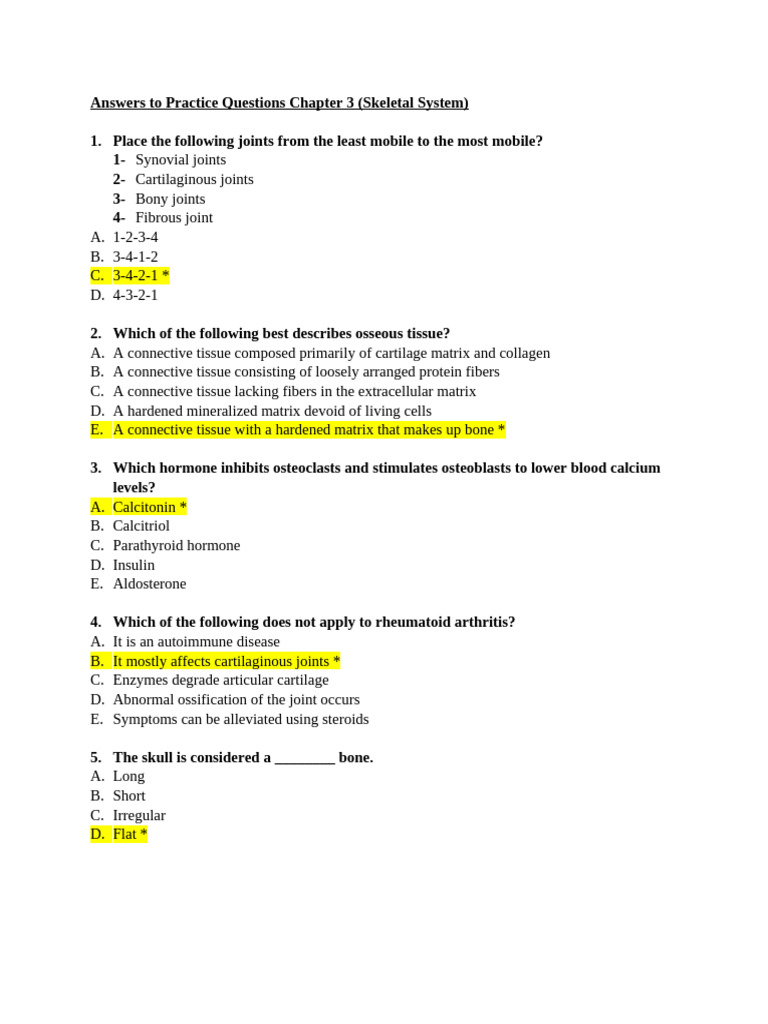 Chapter 3 Review Questions Answers | PDF | Bone | Osteoblast