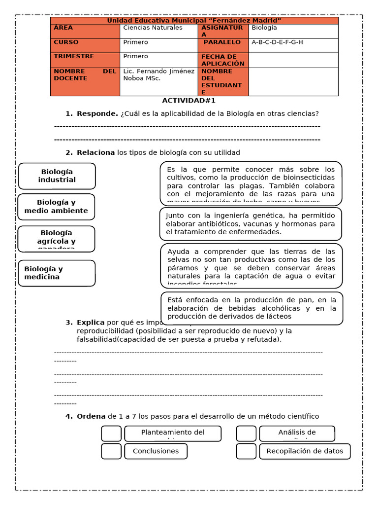 1 Actividad Metodo Cientifico | PDF | Biología | Science