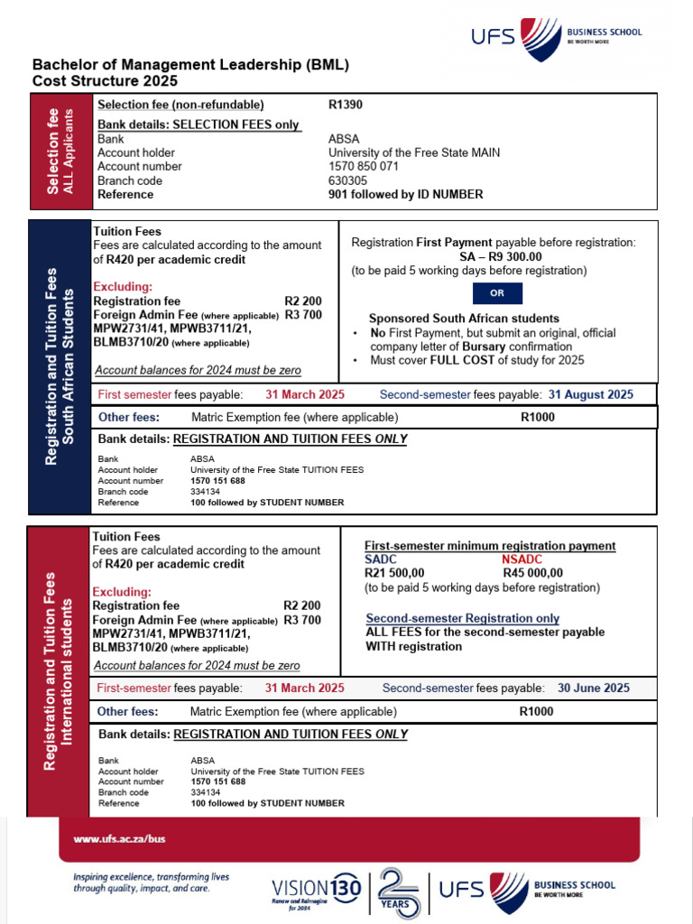UFS Tuition and Registration Fee Details | PDF | Money | Services ...