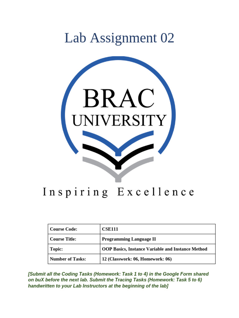 OOP Basics Lab Assignment CSE111 | PDF | Class (Computer Programming ...