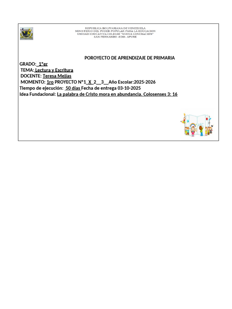Proyecto de Aprendizaje Primaria 1º Grado | PDF | Agua | Comunicación