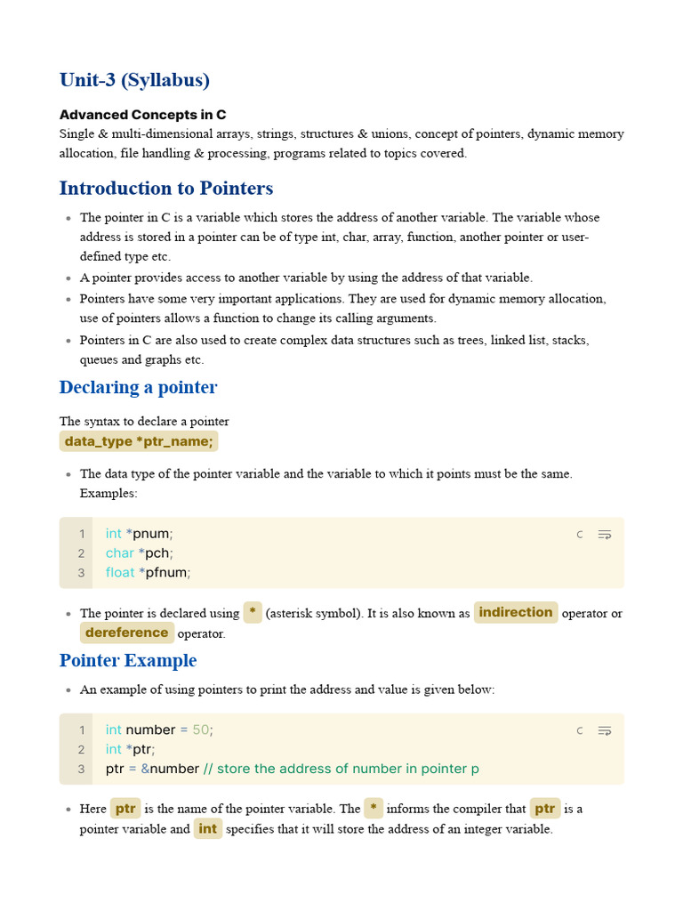 C Programming: Pointers and Arrays Guide | PDF | Pointer (Computer ...