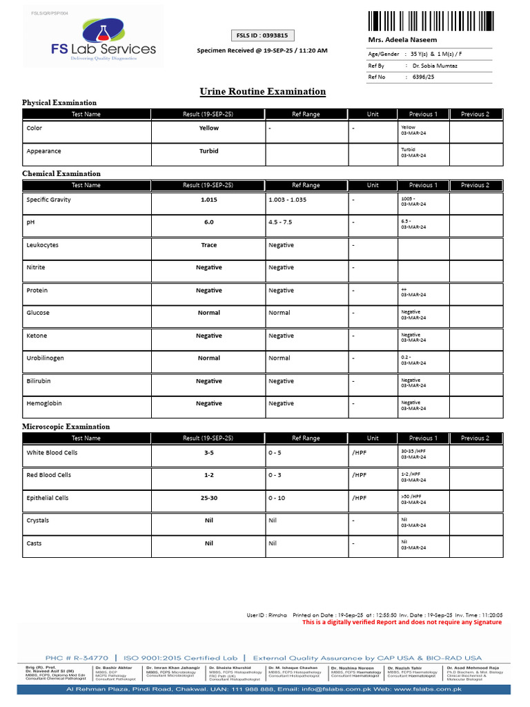 Urine Routine Examination Report | PDF | Blood | Medical Specialties