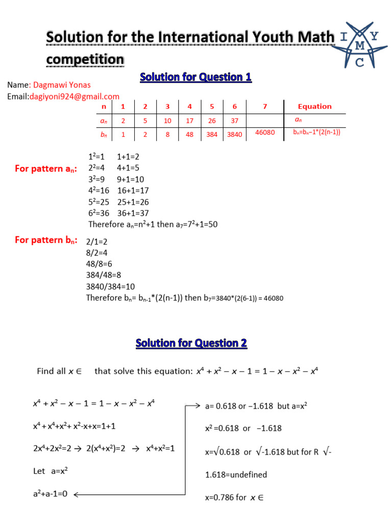 International Youth Math Competition Solutions | PDF | Area | Arithmetic
