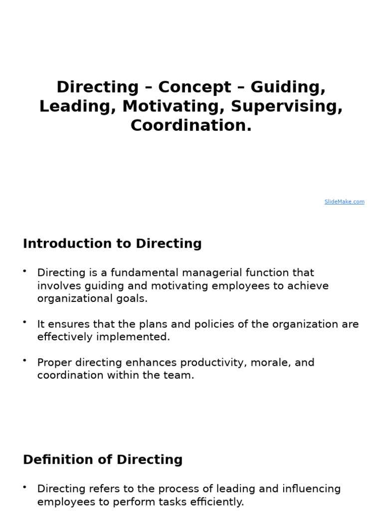 Directing - Concept - Guiding, Leading, Motivating, Supervising ...