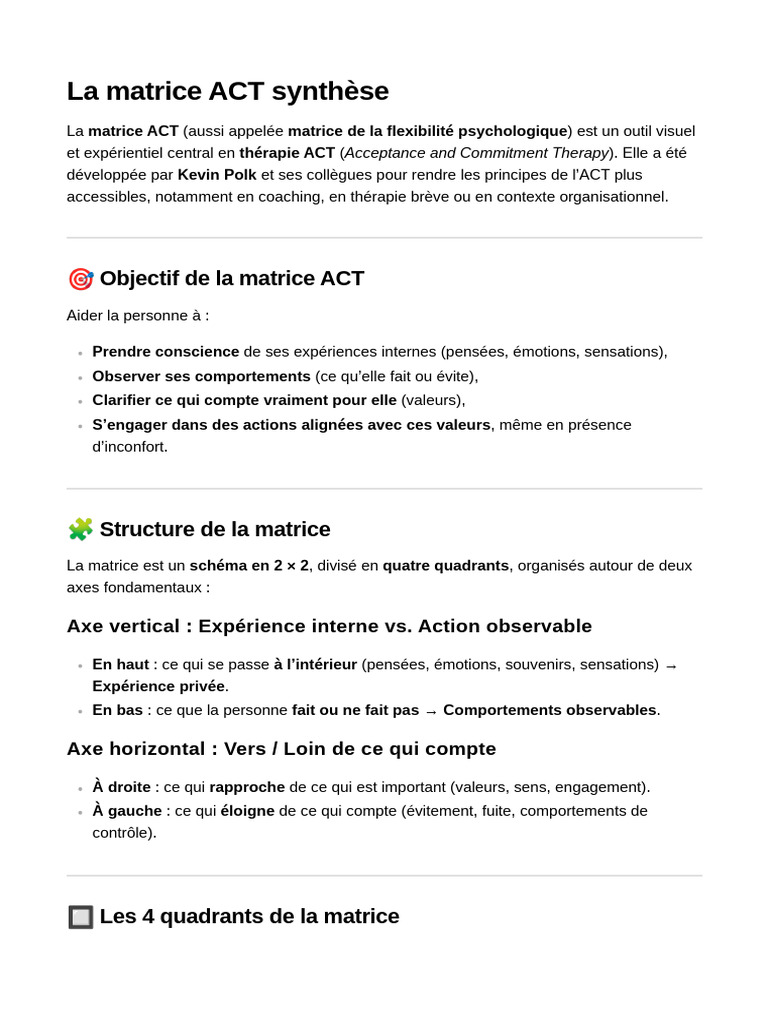 Matrice ACT : Outil de flexibilité psychologique | PDF | Sciences ...