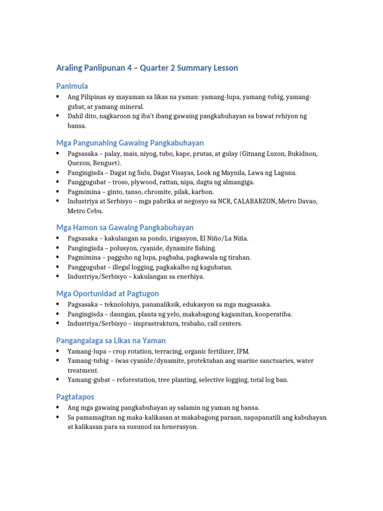 AP4 Q2 Summary Lesson | PDF