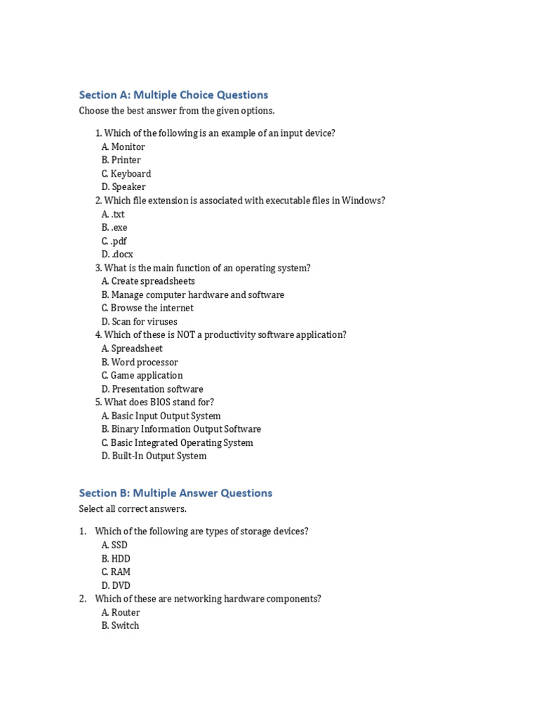 Computer Basics Quiz and Answers | PDF | Operating System | Computer ...