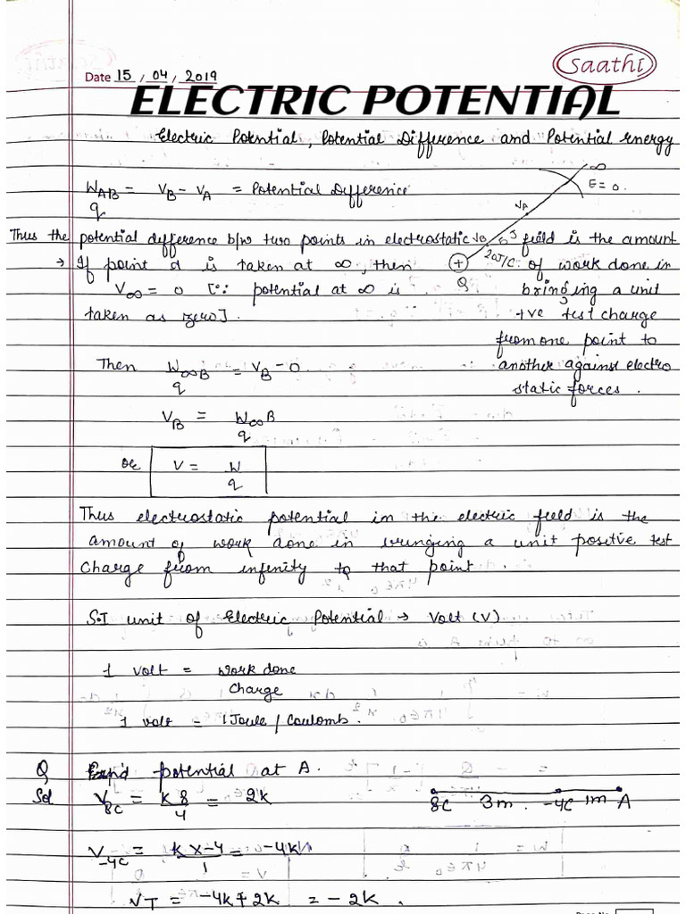 Electric Potential Classnotes | PDF