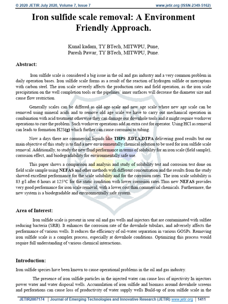 Eco-Friendly Iron Sulfide Scale Removal | PDF | Sulfide | Corrosion