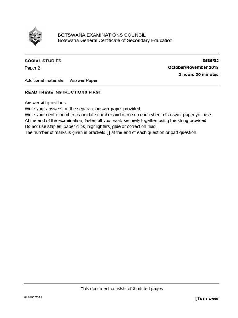 BGCSE Social Studies Paper 2 Guide | PDF | Botswana