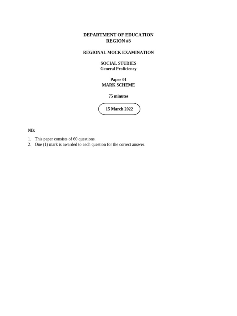 Social Studies Mock Exam Mark Scheme | PDF | Chess | Chess Theory