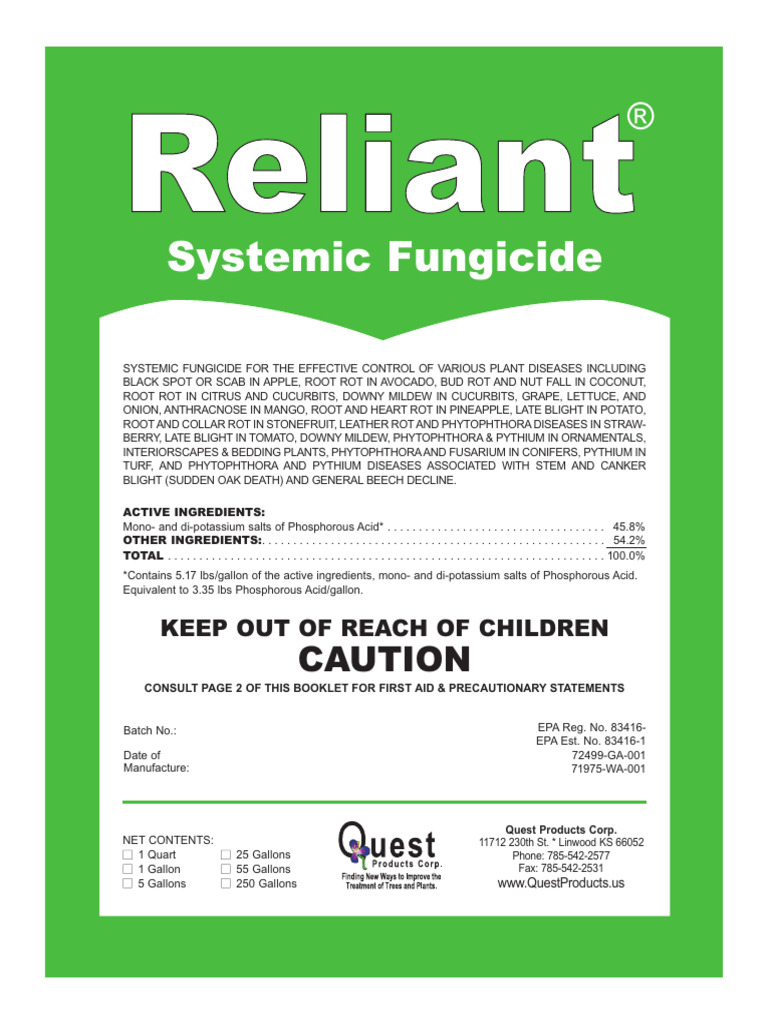 Reliant Fungicide Label Overview | PDF | Plants