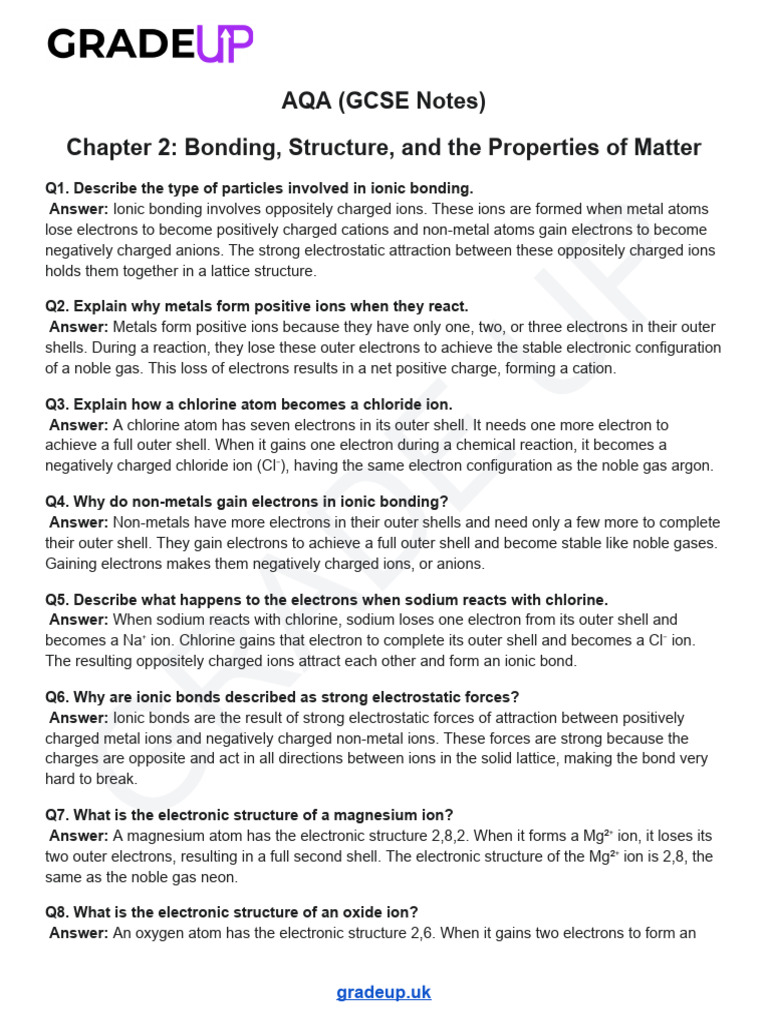 Chapter 2 - Bonding Structure and The Properties of Matter Worksheets ...