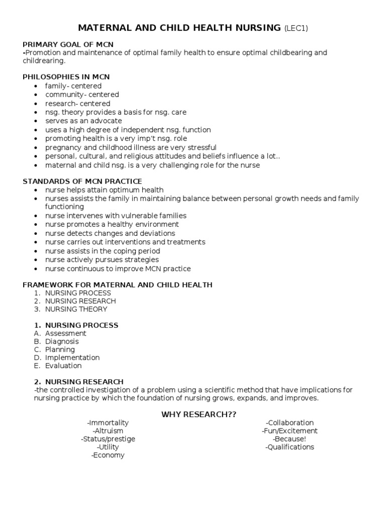 Overview of Maternal and Child Health Nursing | PDF | Nursing | Infant ...