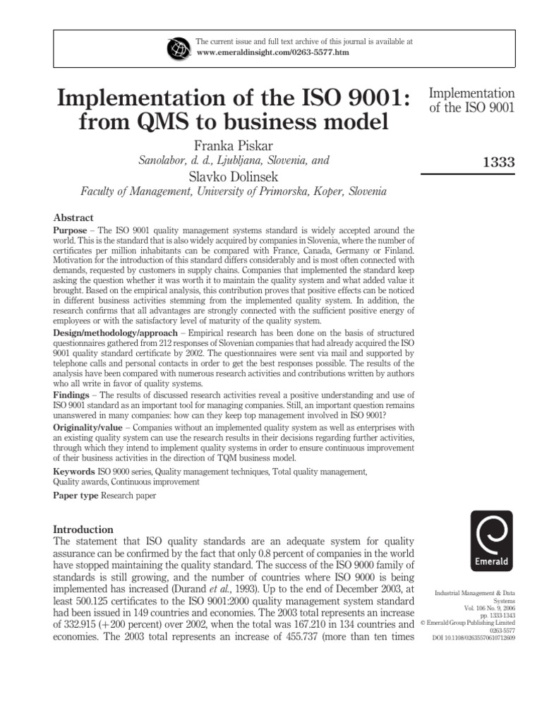 ISO 9001 Implementation Impact Analysis | PDF | Quality Management ...