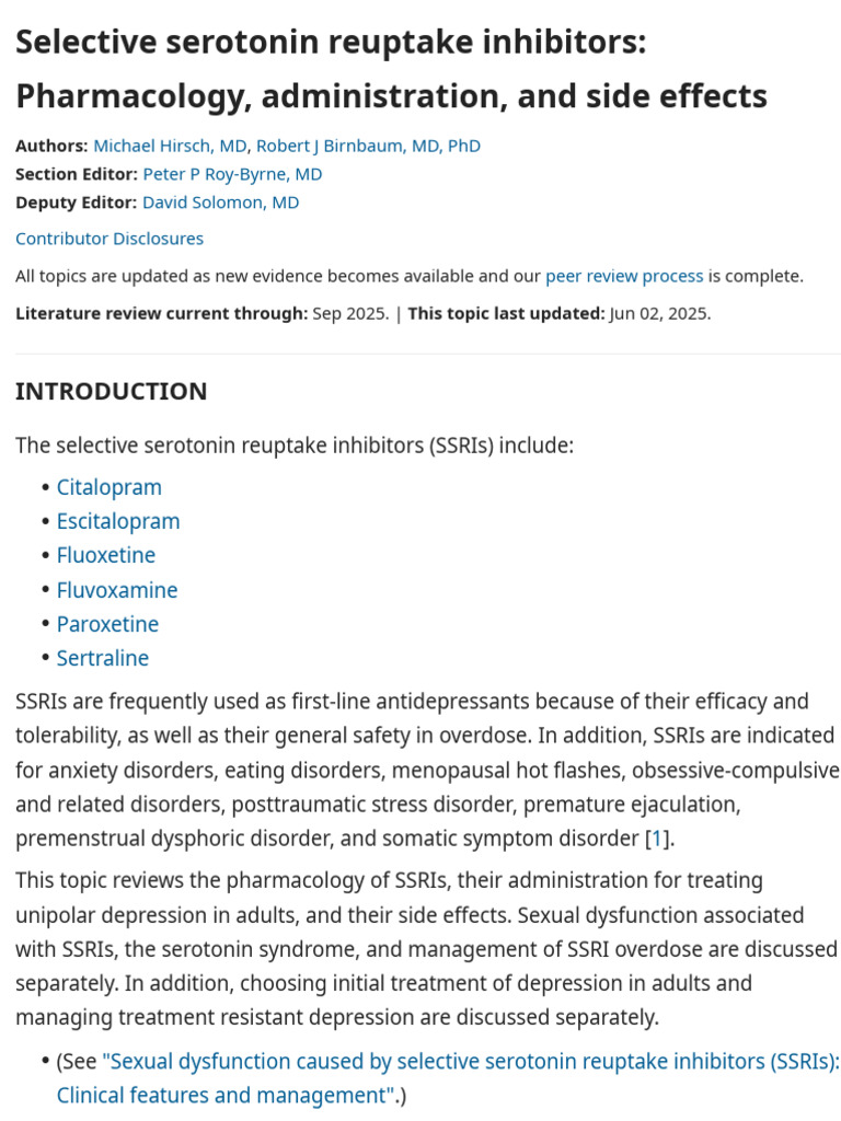 SSRIs: Pharmacology and Side Effects | PDF | Selective Serotonin ...