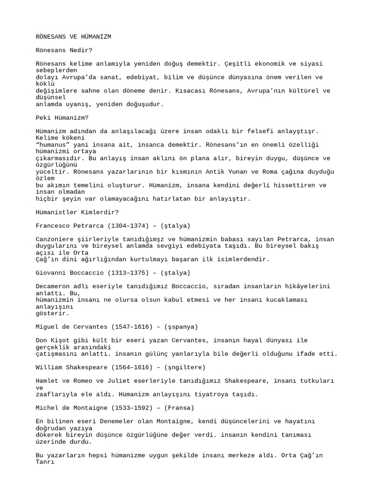 Ronesans Ve Humanizm Duzeltilmis | PDF