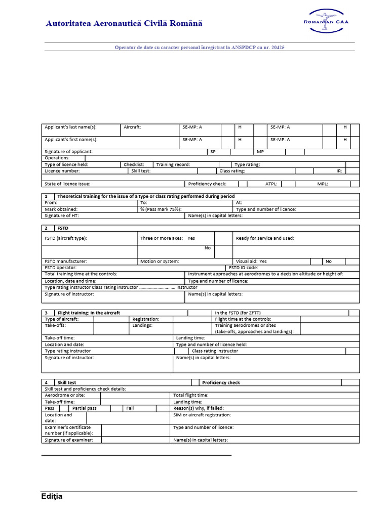 ATPL, MPL, Type Rating Application Form | PDF | Flight Instructor ...