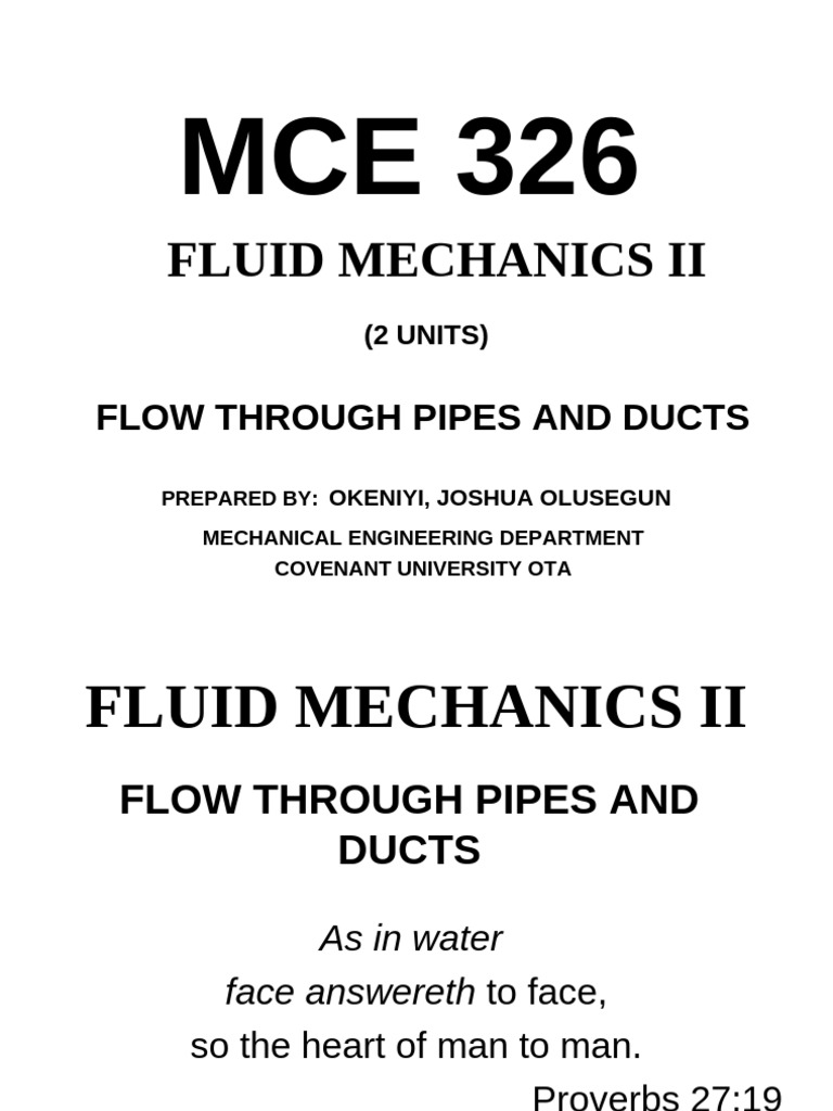 Fluid Mechanics II: Pipe Flow Analysis | PDF | Reynolds Number | Fluid ...