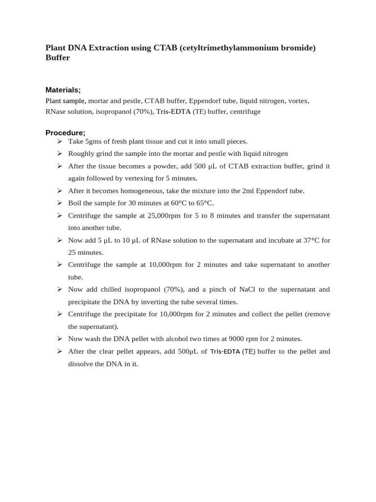 CTAB Protocol for Plant DNA Extraction | PDF