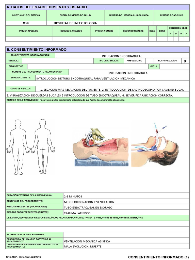 Consentimiento para Intubación Endotraqueal | PDF | Consentimiento ...