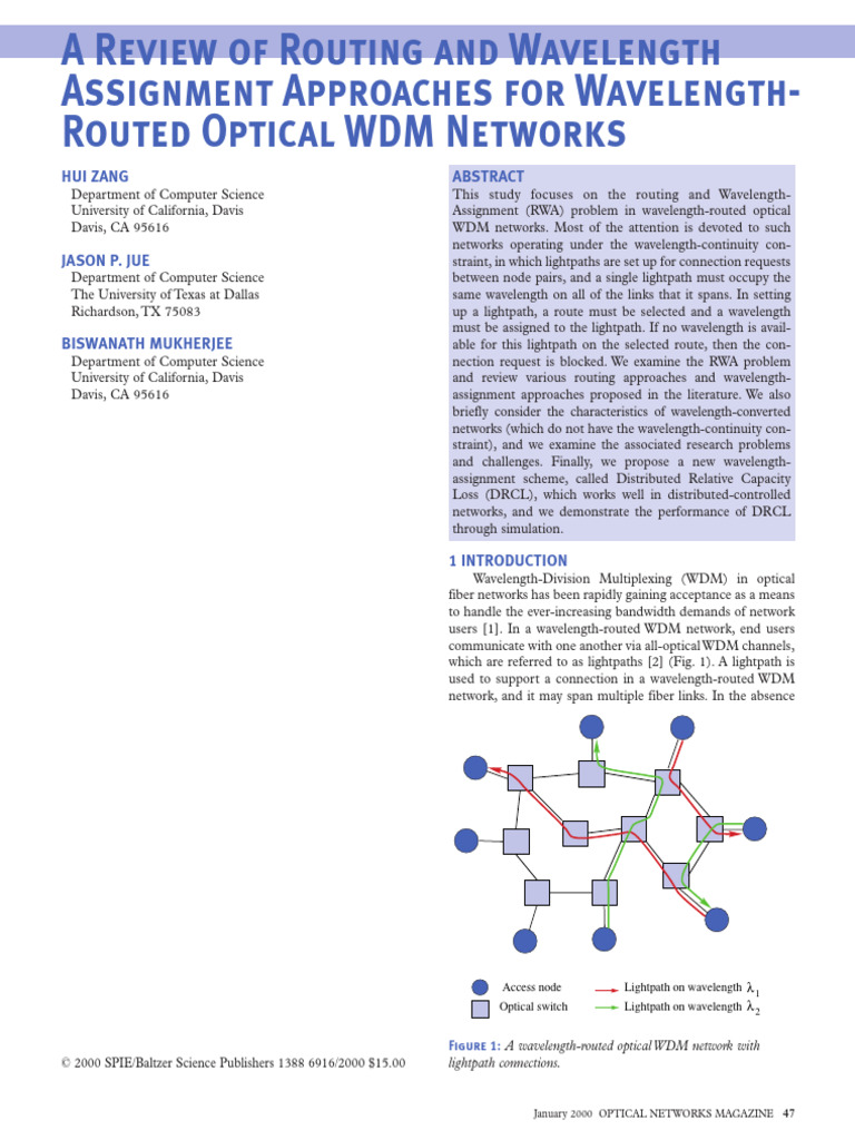 RWA Techniques for Wavelength-Routed WDM | PDF | Routing | Wavelength ...