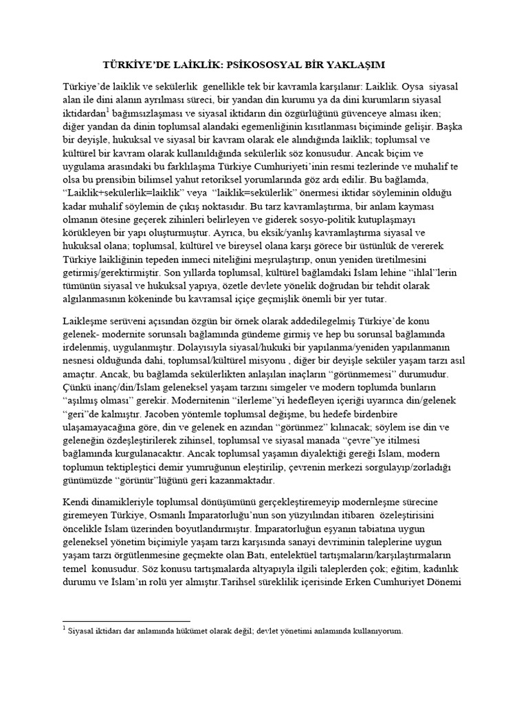 Turkiye de Laiklik Psikososyal Bir Yakla | PDF