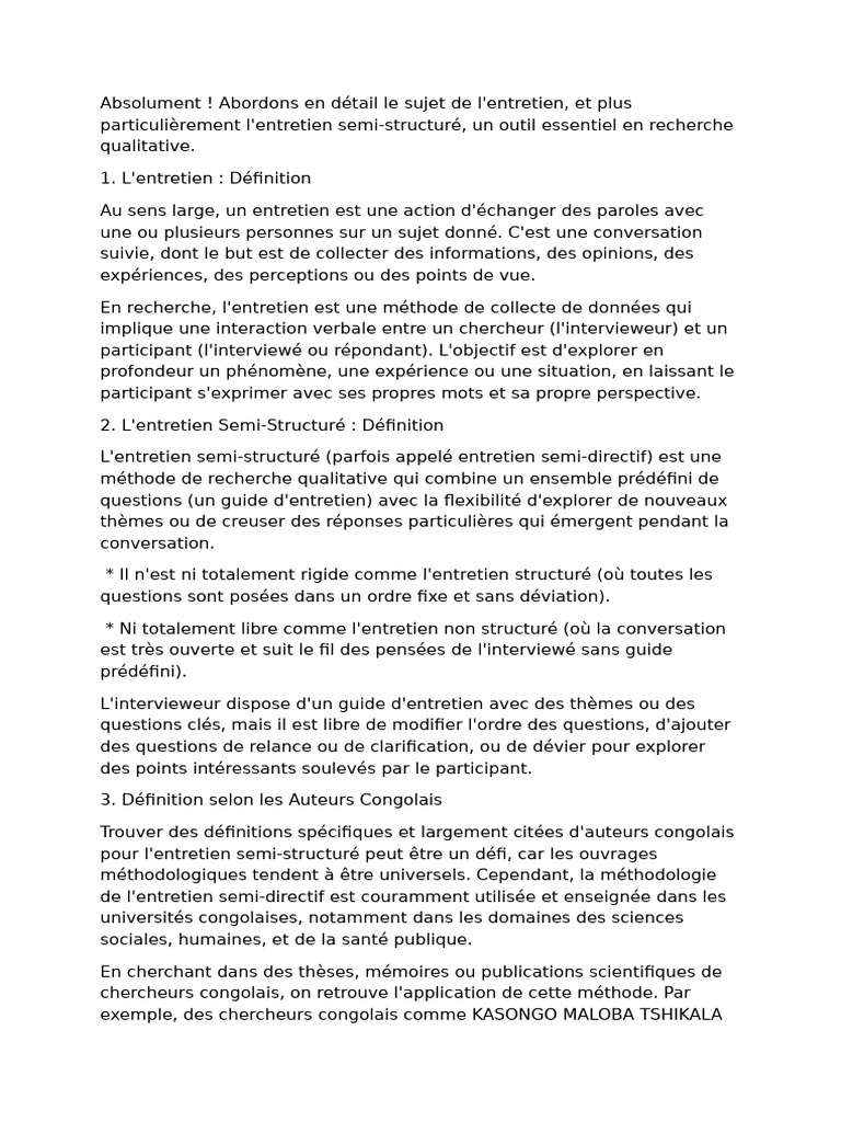 Guide de l'entretien semi-structuré en recherche | PDF | Communication ...
