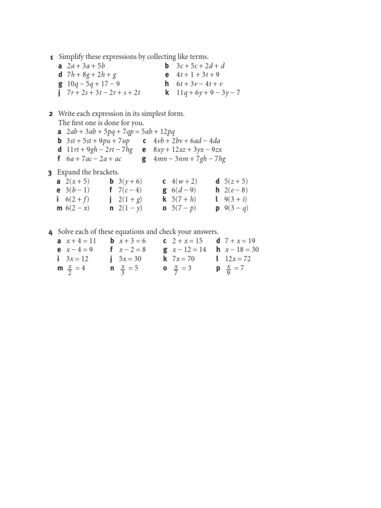 Algebraic Expressions Practice Worksheet | PDF