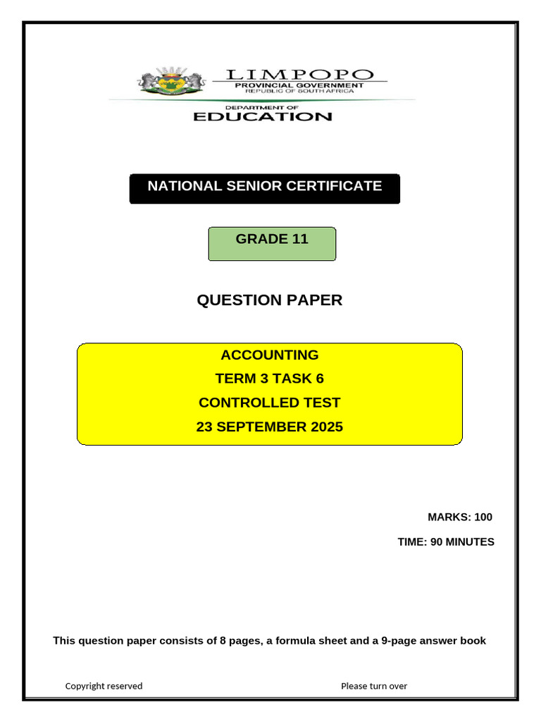 Grade 11 Accounting Test Paper | PDF | Equity (Finance) | Credit