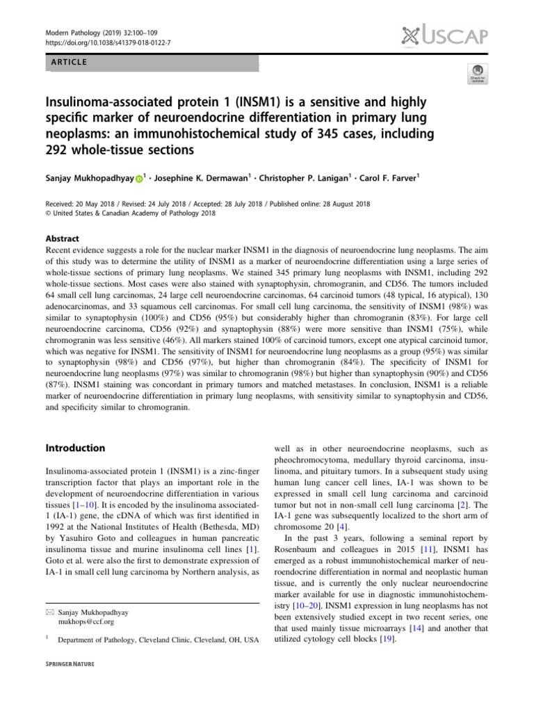 Insulinoma Associated Protein 1 (INSM1) Is A Sensi | PDF | Carcinoma ...