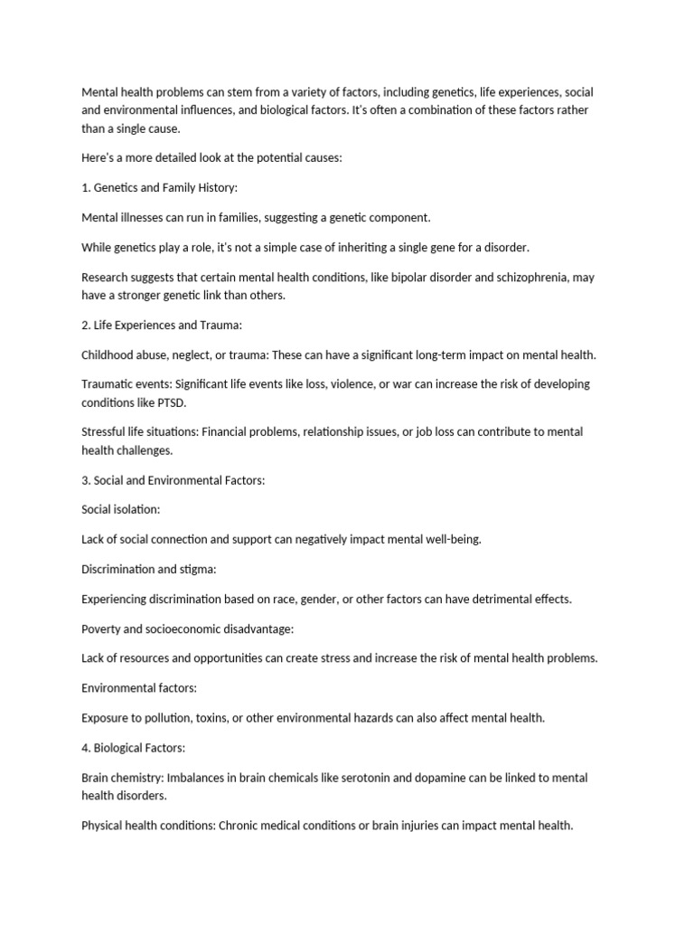 Causes of Mental Health Issues Explained | PDF