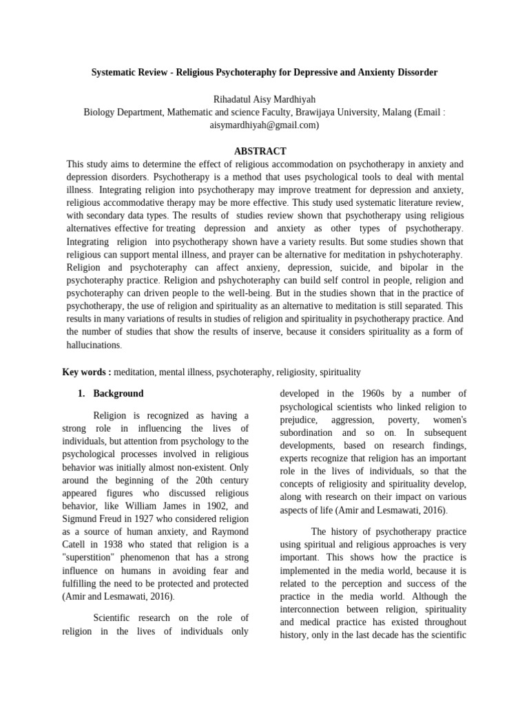 Religious Psychotherapy for Anxiety & Depression | PDF | Psychotherapy ...